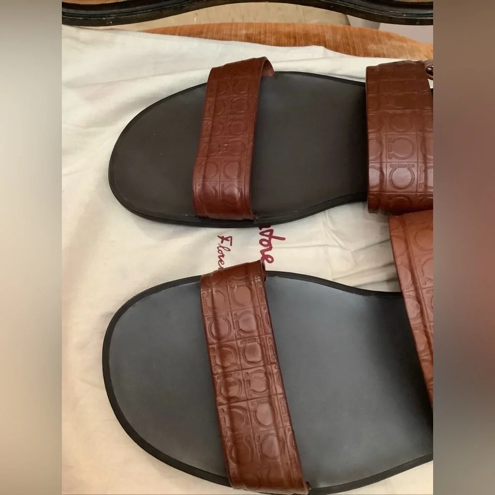 NOT FOR SALE RIGHT NOW Ferragamo Men’s Brown Leather Gancini Sandals - Picture 6 of 14